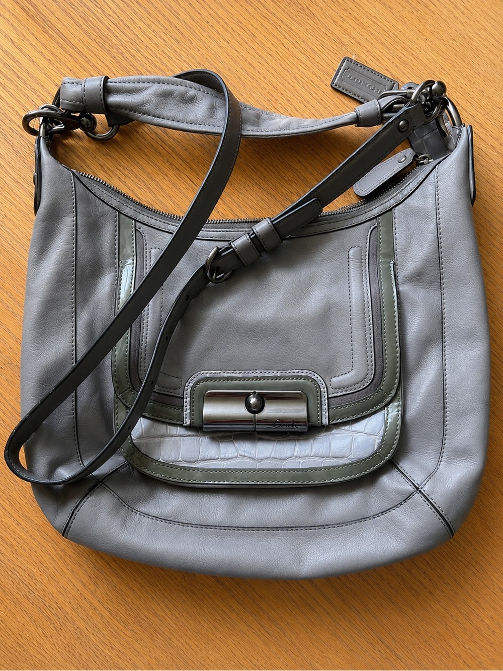 Coach Gray Leather Convertible Hobo/Crossbody Bag